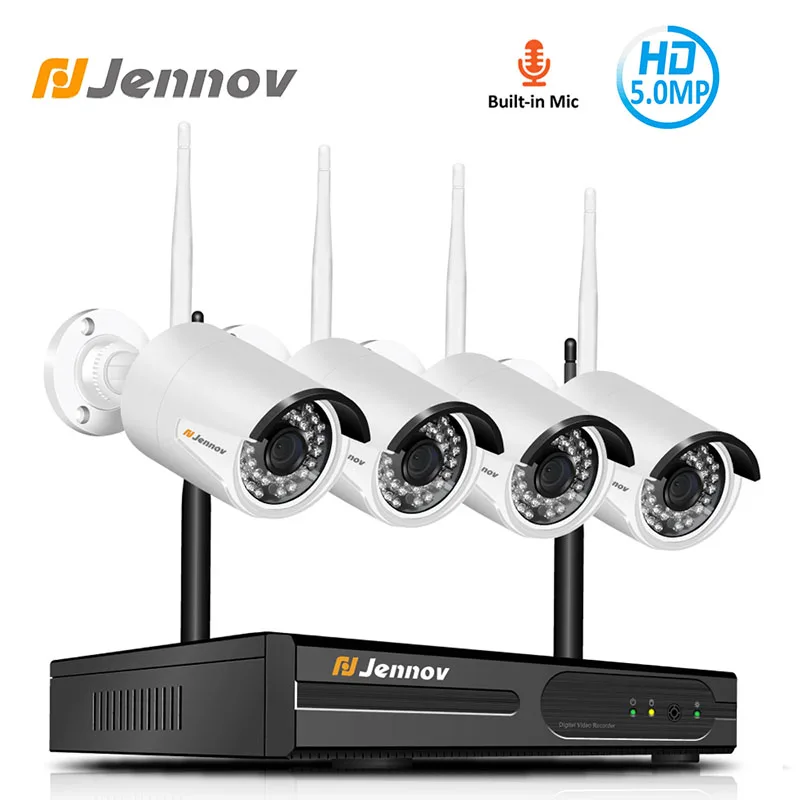 Jennov 4CH H.264 5MP наружное видеонаблюдение Беспроводная ip камера система безопасности