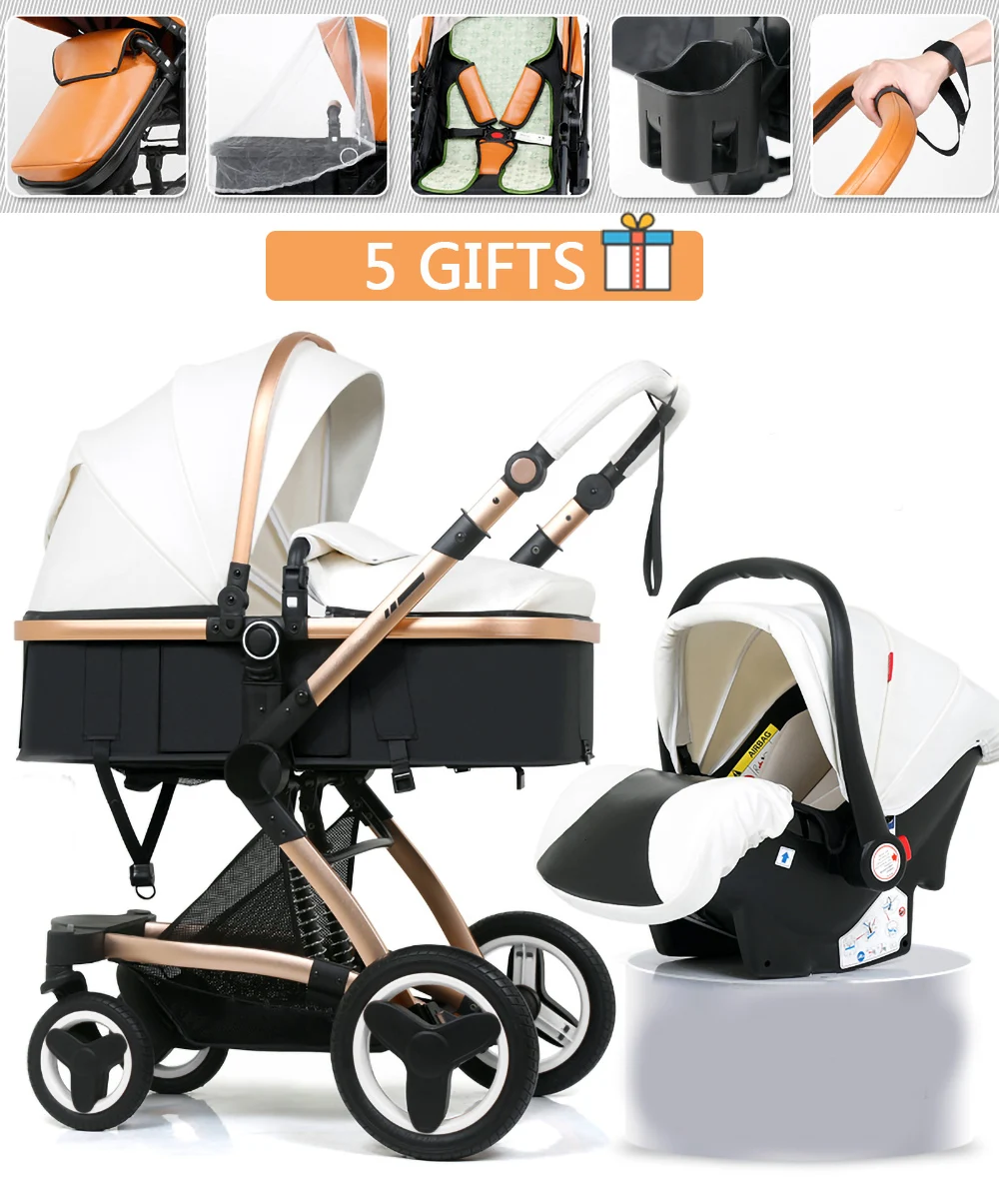 

Multifunctional Fashion Baby Stroller 3 in 1 High-view Portable Stroller Foldable Four Wheel Baby Basket Newborn Baby Stroller