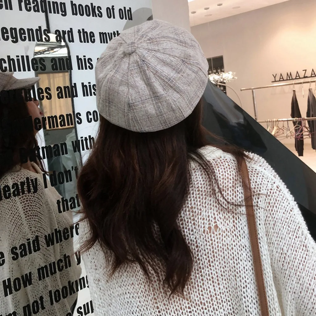 Однотонная Элегантная черная зимняя теплая удобная шляпа береты женская зимняя винтажная зимняя клетчатая шапка газетный берет czapki
