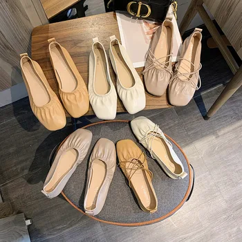 

Square head fairy wind shallow mouth milk shoes 2020 new all-match Mary Jane single shoes online popular soft leather flat shoes