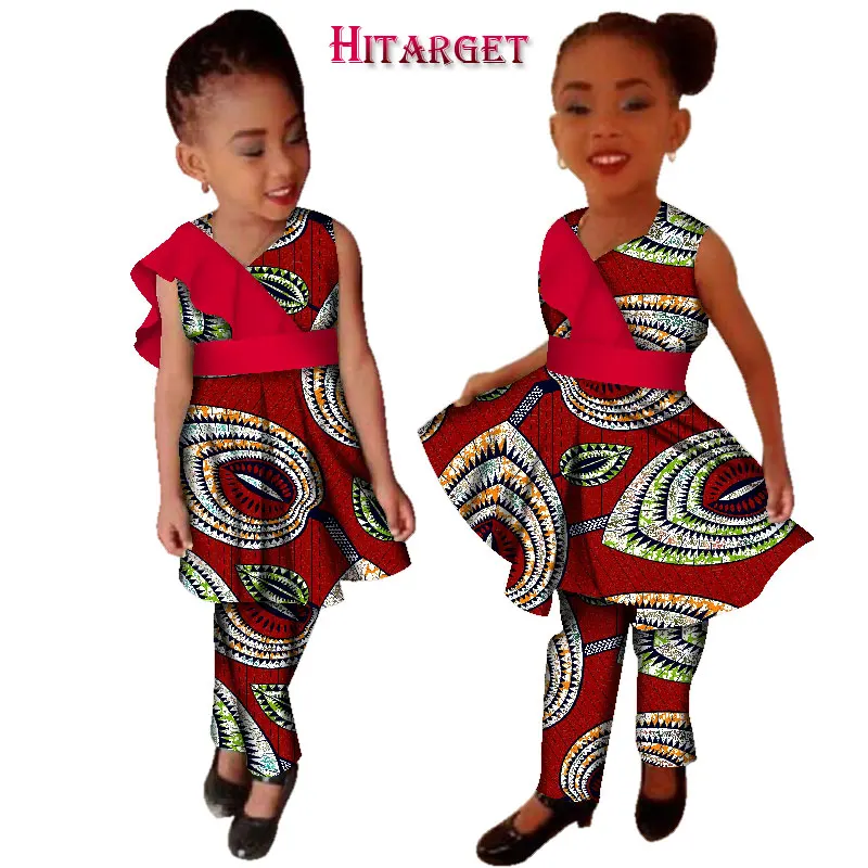 Новинка для девочек, большой размер африканская одежда, платья Vestidos Дашики в африканском стиле Базен Воск Принт сплайс платья и комплекты со штанами, WYT124 - Цвет: 6