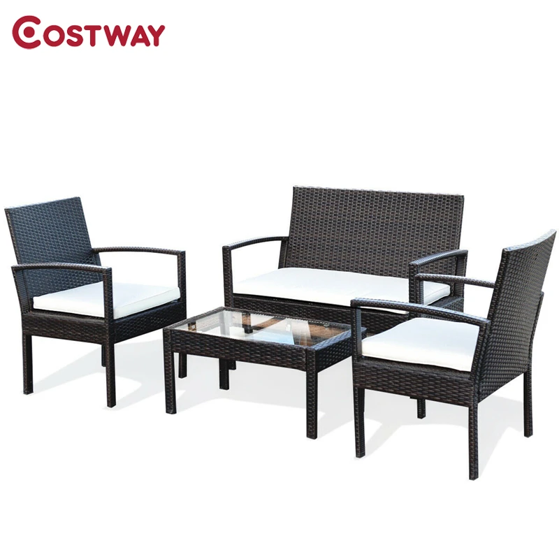 Costway 4 Pcs Patio Rattan Table Chair Set Cushioned Seat Garden Furniture Hw62367 Aliexpress