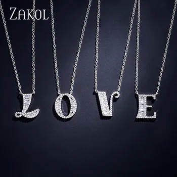 

ZAKOL New Fashion AAA Cubic Zirconia Alphabet 26 Letters Pendant Necklaces for Lady Women Jewelry Christmas Gifts FSNP2053