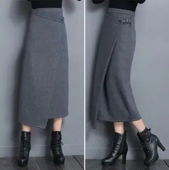 

Womens Winter Warm Slim Fit Thicken Skirt Wool Blend High Waist Long Wrap
