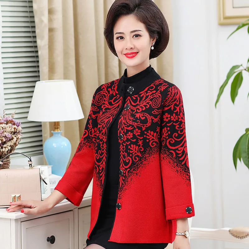 UHYTGF Womens Sweater Single-Breasted Knitted Cardigan Female Autumn Sweater Coat Stand Collar 4XL Loose Size Sweater Jacket 815