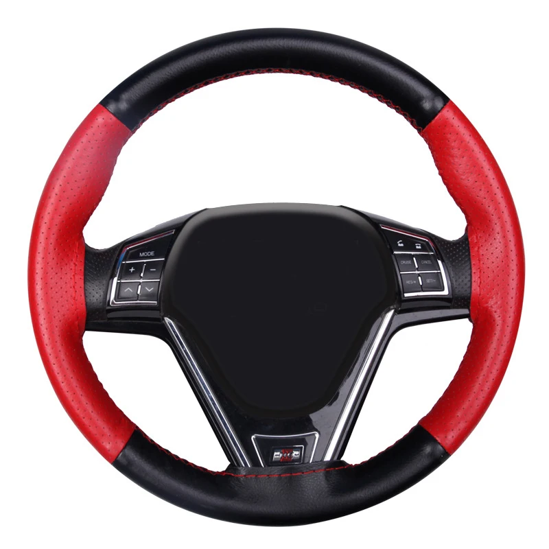 Red A DIY Автомобильный руль оплетка воловья кожа красочные сплайсинга спортивный стиль натуральная кожа чехол на руль - Название цвета: Red A