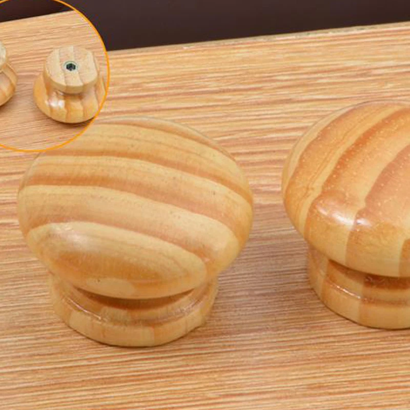 Door Knobs Cabinet Drawer Knobs Natural Wooden Round Handles Solid Wood Door Knobs Single Hole Cabinet Drawer Wardrobe Pulls Home Decorate Furniture Hardware