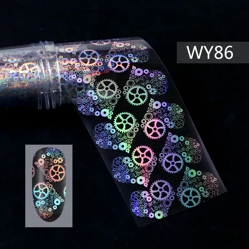WY86 1 рулон пламени цветок письмо дизайн голографическая лазерная наклейка для ногтей смешанный узор ногтевые переводные наклейки из фольги s 28 Стиль Маникюр - Цвет: WY86