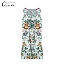 CISULI 100% Silk Crepe Dress Printed Sleeveless Summer Dresses Pure Soie Fabrics Plus Size