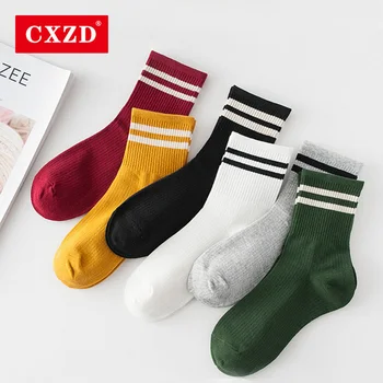 

CXZD Cute Japanese High School Girls Cotton Loose Striped Crew Socks Colorful Women Sox Harajuku Designer Retro Yellow White