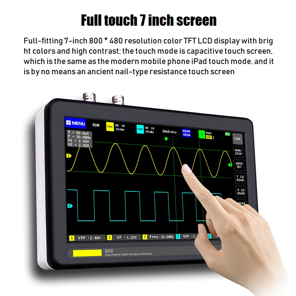 US $131.37 Mini Digital Tablet Oscilloscope 100MHz Dual Channel Oscilloscope Digital TFT LCD Touching Screen Professional Oscilloscope New