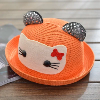 Mingjiebihuo Весна и лето детские шляпы для детей, крышка от солнца, соломенные шляпы, корейские Мультяшные милые волнистые детские шапки, головные уборы - Цвет: Оранжевый