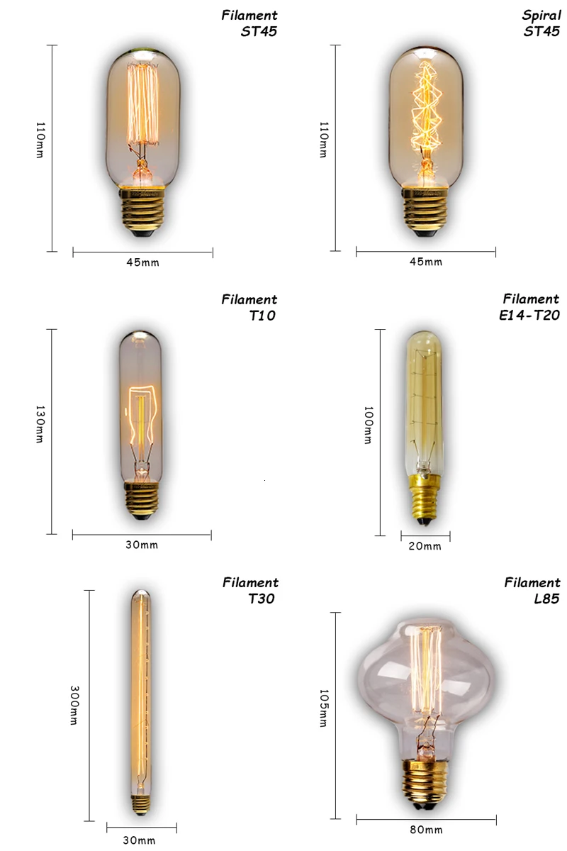10 шт./лот, винтажная лампа E27/E14 Ретро Светильник лампы 110 V/220 V edison светодиодная лампа для дома/Декор в гостиную 40/60 W, лампы накаливания, лампы
