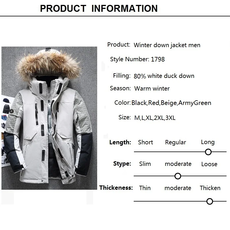 High Quality New Winter Down Jacket Men Real Fur Hooded Duck Down Jacket Long Thick Warm Casual Parka Outerwer 1798