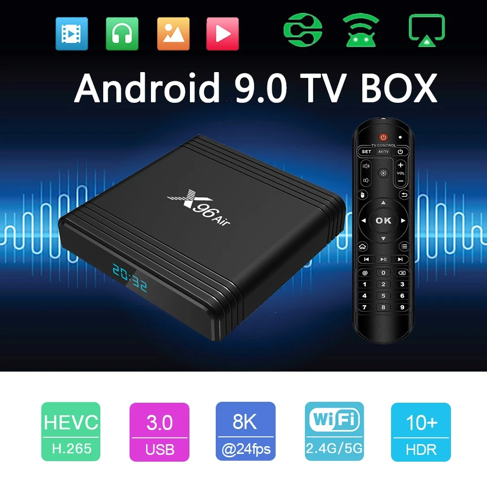 

Smart TV BOX x96 air Android 9.0 4K Dual Wifi BT Netflix Media player Play Store Free App Fast Set top BOX X96Air PK HK1MAX H96