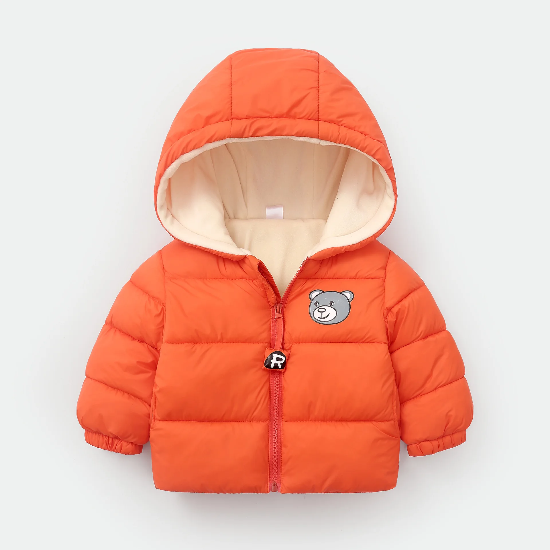 Зимние флисовые куртки для маленьких мальчиков и девочек; теплая детская одежда; детская верхняя одежда с капюшоном; ветровка; куртка для малышей; детские пальто - Цвет: orange