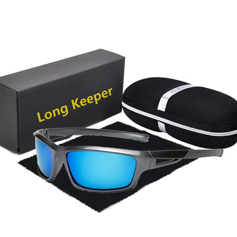 Blue Lens Мужские поляризационные солнцезащитные очки, квадратные очки для вождения, мужские солнцезащитные очки, унисекс, очки для ночного видения, поляризационные спортивные очки с коробкой - Цвет линз: Blue Lens