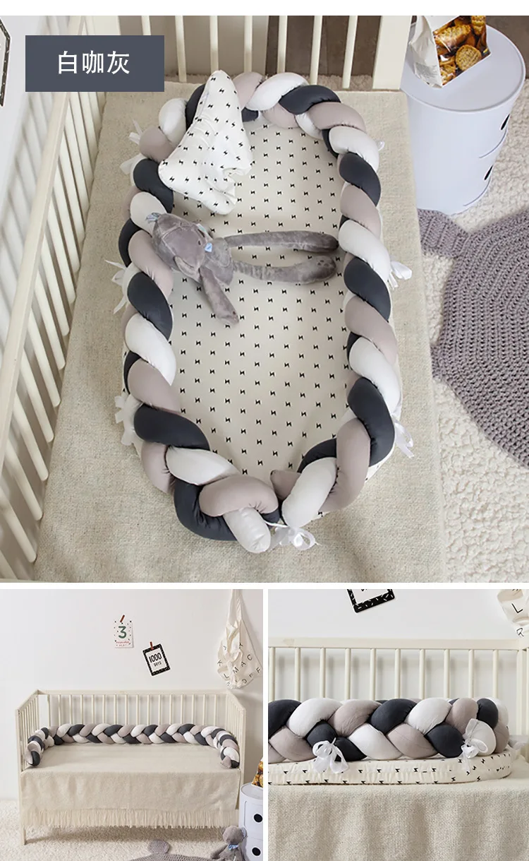 Portable Baby Knit Crib with Pillow Newborn Sleeping Nest Playen Bed Travel Bassinet Bumper Removable And Washable 0-24months