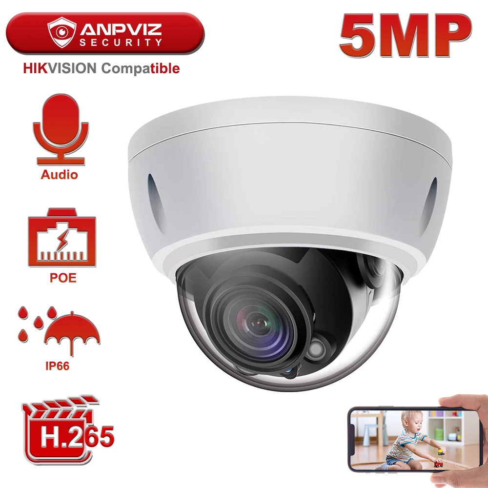IP-камера видеонаблюдения 5 МП со встроенным микрофоном IP66 H.265 | Безопасность и