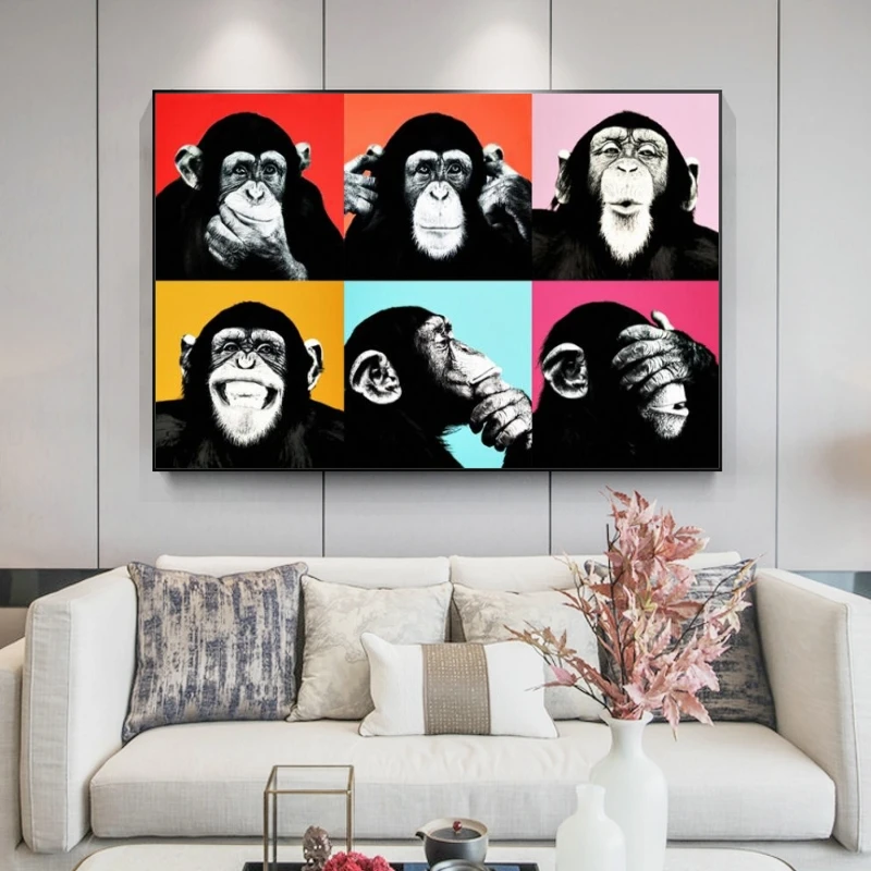 Abstract Funny Monkey Canvas Paintings On The Wall Art Posters And Prints Animals Graffiti Pictures Kids Room Decal | Дом и сад