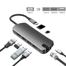 USB C концентратор с HDMI RJ45 PD зарядка SD кард-ридер USB-C концентратор type-C разветвитель для Macbook Pro Аксессуары для ноутбуков мульти usb-хаб