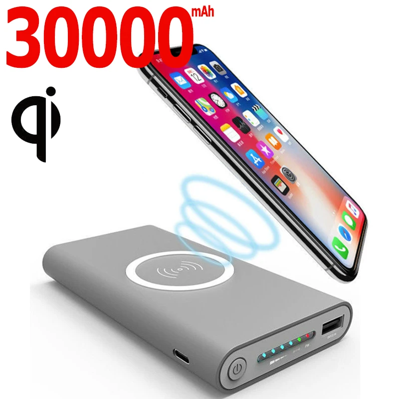 Qi Беспроводное зарядное устройство Power Bank 30000mAh быстрый мобильный телефон
