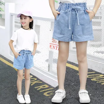 

New Summer Fashion Girls Soft Denim Pocket Short Jeans Pants Baby Casual Trousers Kids Shorts Children's Clothing For 2-12