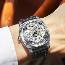 KIMSDUN Reloj de pulsera para hombre, resistente al agua, con espejo Hardlex, automático, mecánico, tallado Vintage, luminoso