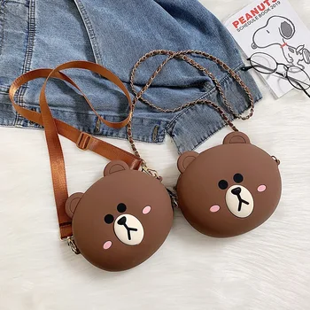 

Cute girl bear bag small round bag female 2020 summer new soft cute messenger bag wild chain shoulder bag