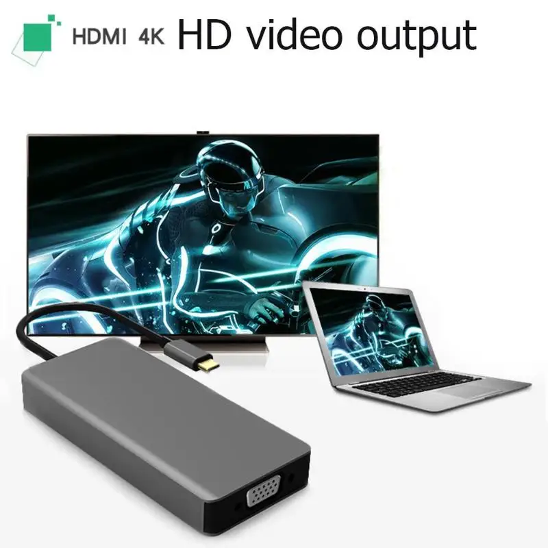 Кабель 3 в 1 конвертер TYPE-C в HDMI VGA с 3 концентраторными док-станциями