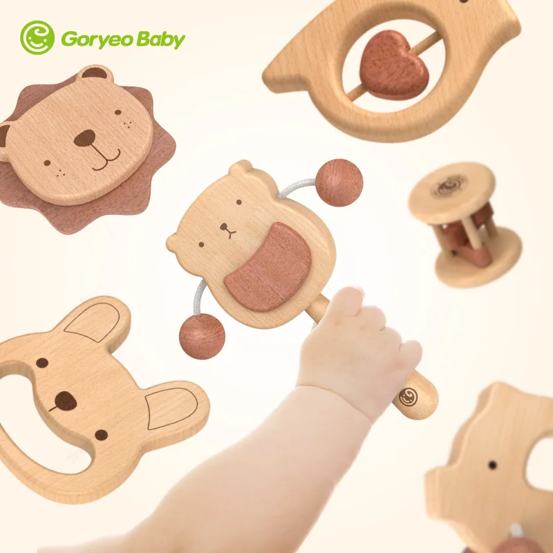 

Wooden Rattle Baby Newborns 3612 Month 1-Year-Old Young CHILDREN'S Baby Toys South Korea goryeobaby