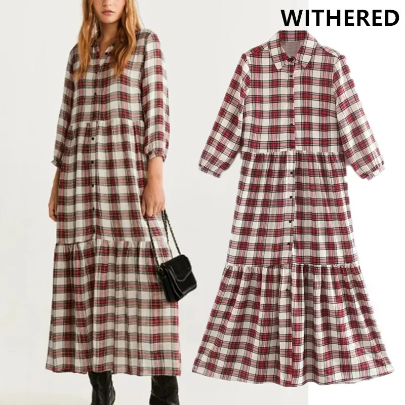 

Withered england style vintage plaid elegant cascading loose party midi dress women vestidos de fiesta de noche vestidos blazer
