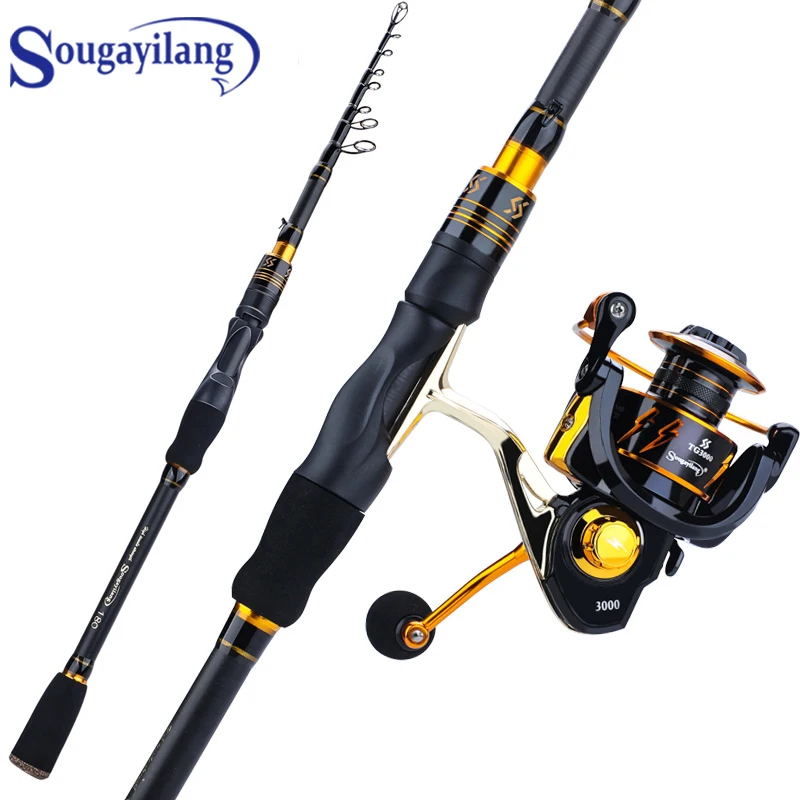 

Sougayilang 1.8-2.1M Rod Reel Combo Protable Telescopic Carbon Fiber Fishing Rod with 13+1BB 5.0:1 Spinning Fishing Reel Pesca