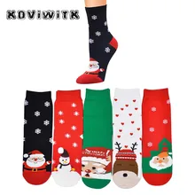 Зимние женские красные носки, короткие модные белые носки со снежинками, милые теплые хлопковые носки Harajuku с рисунком животных, теплые рождественские носки