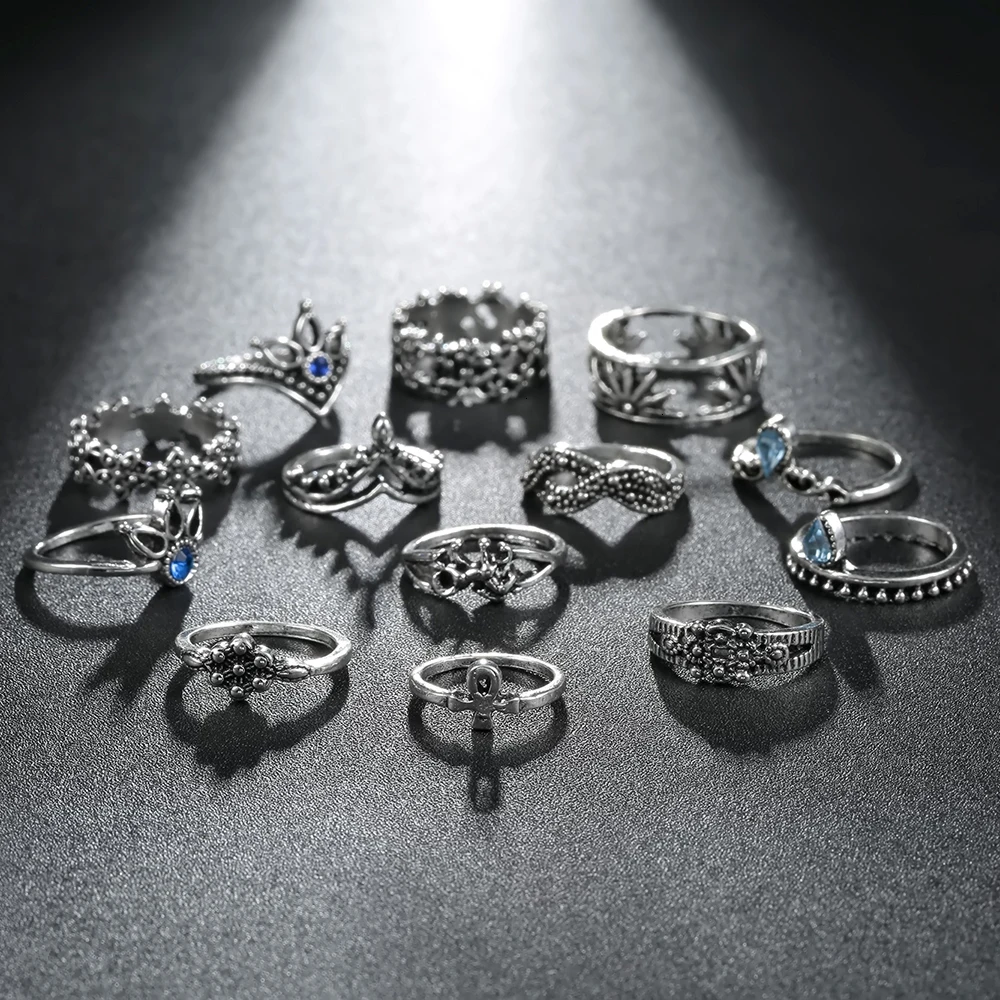 Meyfflin Винтаж Тарельчатая комплект для Для женщин модные Anel Aneis Bague камень серебро Миди палец кольца Бохо ювелирные изделия 10 шт./компл