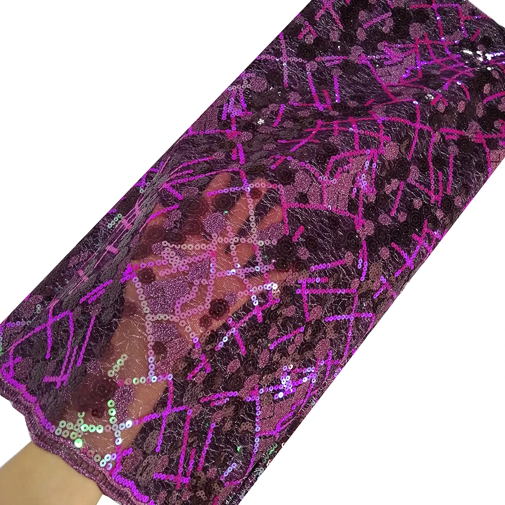 

Purple Sequins African Nigerian Lace Styles Fabric 2019 Embroidery French Lace For Nigerian Evening Dress Laces Fabric