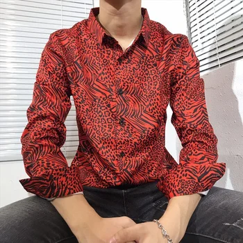 

2020 men's classic Vintage Camisa Long Sleeve Men Brand Hawaiian Shirts Casual Shirt Camisa Hombre Leopard print Masculina tops