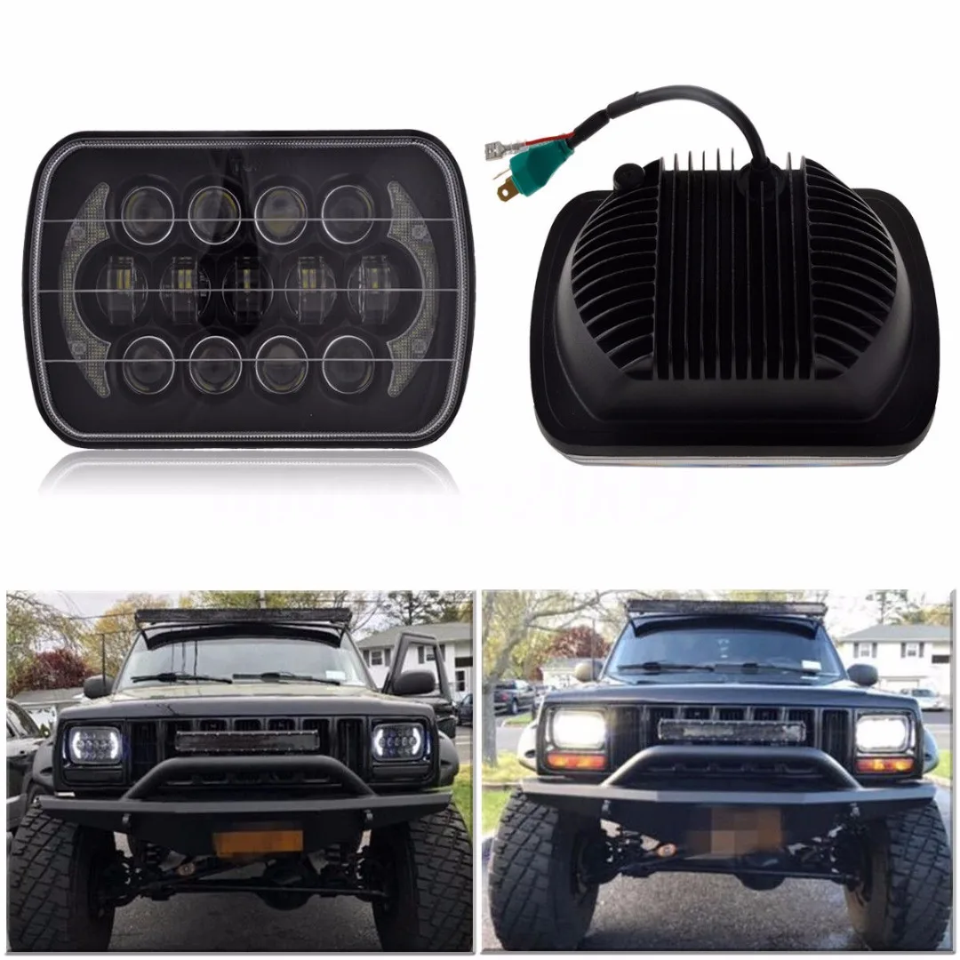 85W 7x6/'/' 5X7/" LED Projector Headlight Hi-Lo Beam Halo DRL For Jeep Cherokee