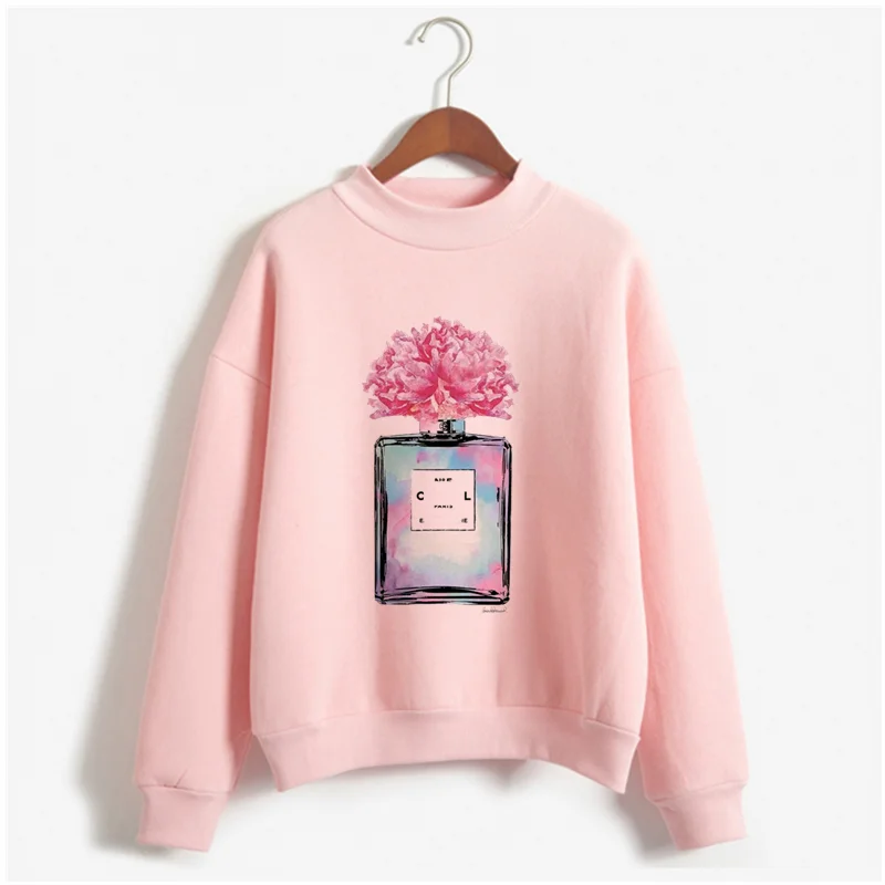 Latest autumn and winter perfume bottle print hoodie women's fashion retro hoodie women's perfume Harajuku pink sweater - Цвет: WY-pink-10-7