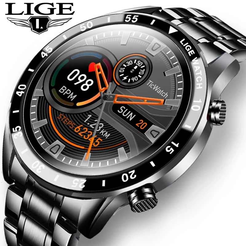 LIGE New 2021 Smart Watch Men Full Touch Screen Sports Fitness Watch IP67 Waterproof Bluetooth For Android ios smartwatch Mens