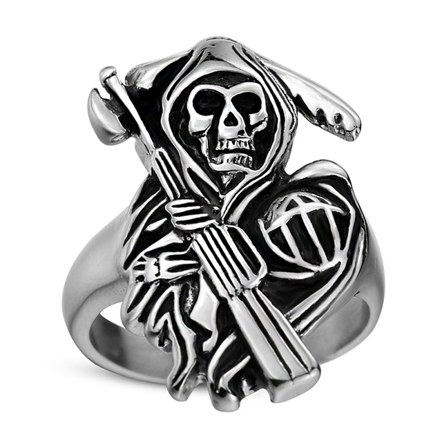 Punk Ring For Men Retro Skeleton Devil Male Ring Skull Adjustable Exaggeration  Snake Captain