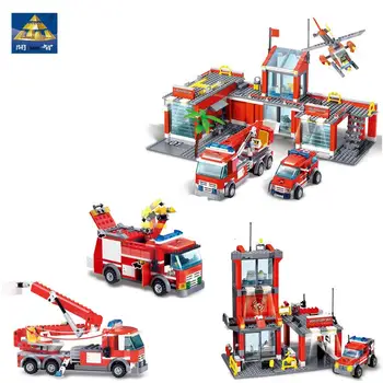 

KAZI 4 Style Fire Fight Series City Fire Station Truck Helicopter Firefighter Building Bricks Blocks Toys for Children 8051 8052