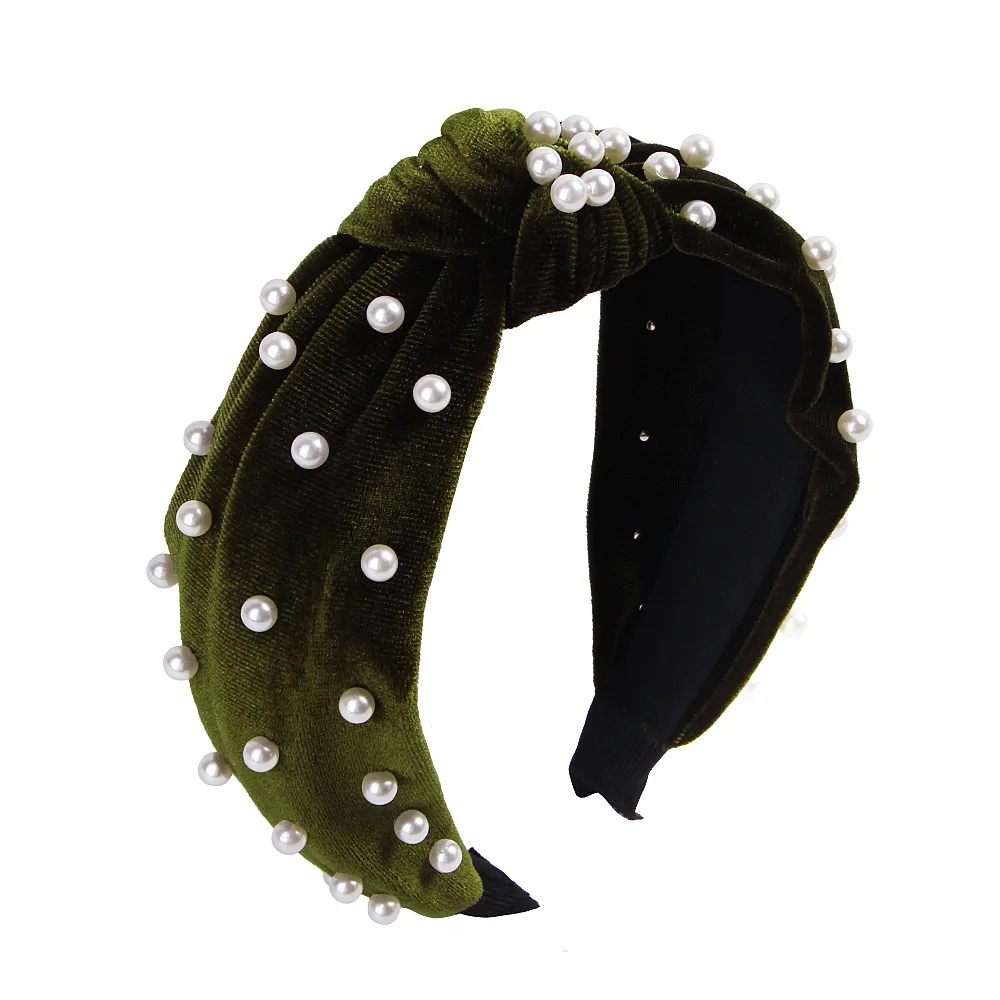 Модная Жемчужная Повязка на голову для женщин, мягкая бархатная повязка на голову, Красивая повязка на голову с тюрбаном, завязанные аксессуары для волос, обруч на голову для девочек