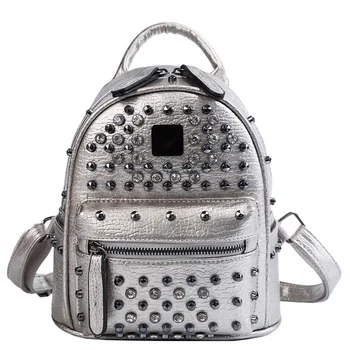 

2019 Fashion small Women Backpack High Quality pu leather rivet Backpacks for Teenage Girls Female School Shoulder Bag Bagpack