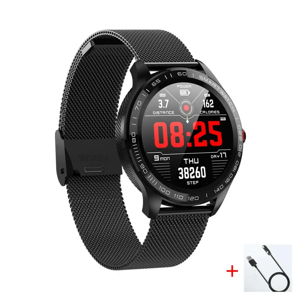 black steel cable L9 ECG PPG Смарт-часы для мужчин спортивные Bluetooth умные часы с пульсом водонепроницаемый IP68 кровяное давление кислородная кожа часы для женщин - Цвет: black steel cable