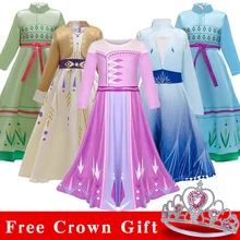 Платье для маленьких девочек с короной; рождественский костюм Анны и Эльзы для костюмированной вечеринки; платье принцессы с длинными рукавами для девочек; платье для дня рождения