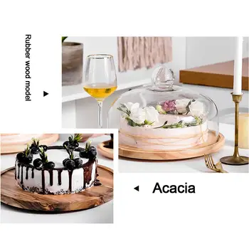 

Wooden Cake Plate Turntable Rotating Anti-skid Cake Stand with Glass Lid Cake Decorating Rotary Table Kitchen Baking Tool