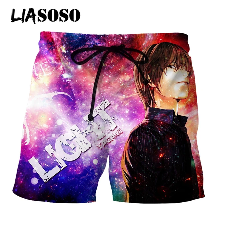 LIASOSO 3D Print Unisex Japan Hot Anime Death Note Men's Cool Shorts Streetwear Beach Casual Shorts Loose Boardshorts Trousers