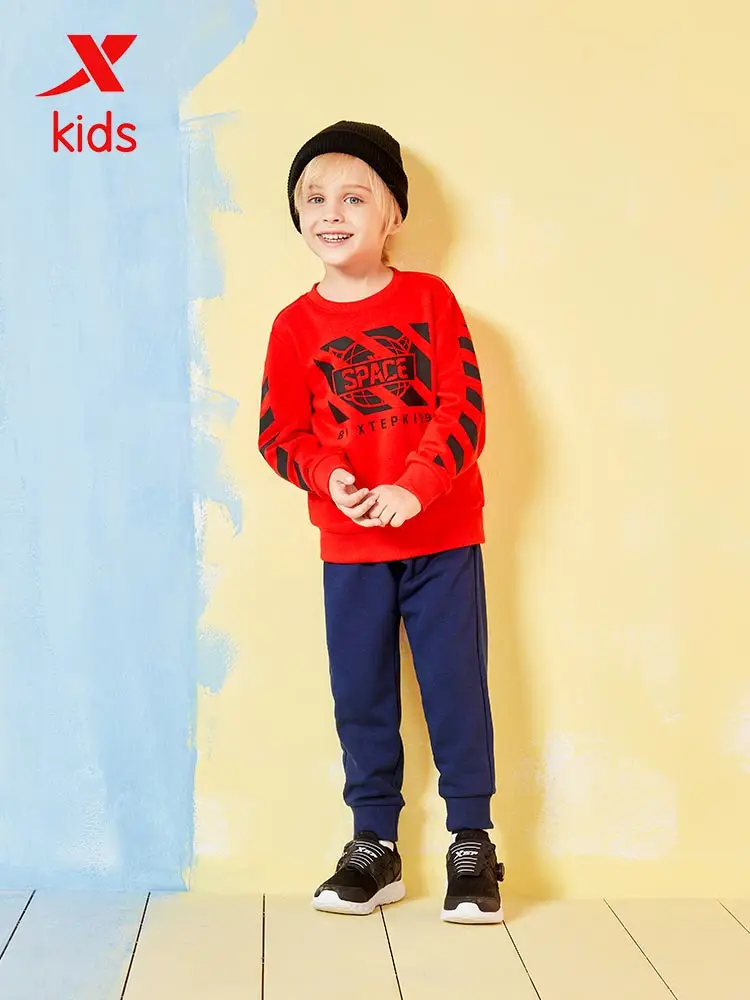 Xtep Fashion Boys O-neck Pullover Comfortable Kids Casual Letter Pattern Loose Sweatshirt Black White Red 681325209179