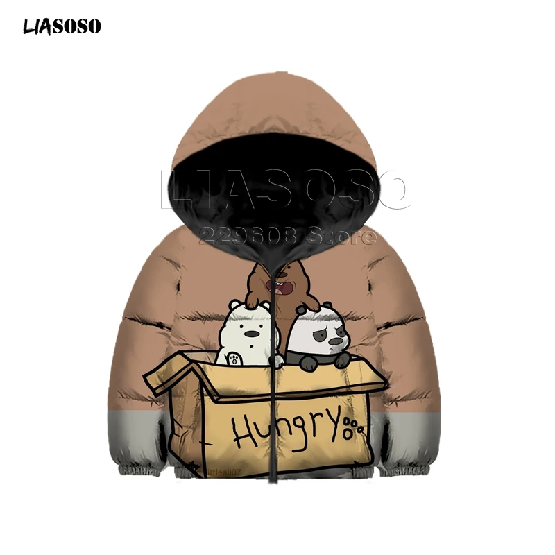 The new "WE Bare Bears "children's jacket Down Coat Loose Oversized Children Down Jacket Winter Hip Hop Neck Lovely bear Pullov